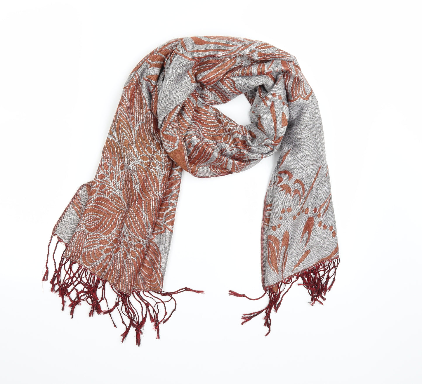 Preworn Womens Orange Floral Scarf