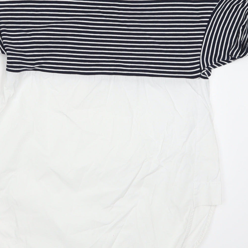 ZARA Womens Blue Striped Basic T-Shirt Size S