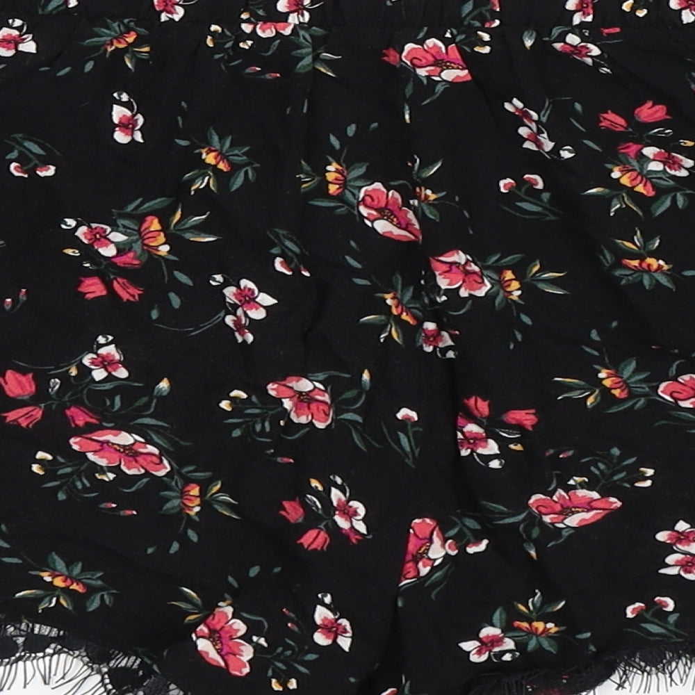 Even & Odd Womens Black Floral Hot Pants Shorts Size S - Elasticated Waist
