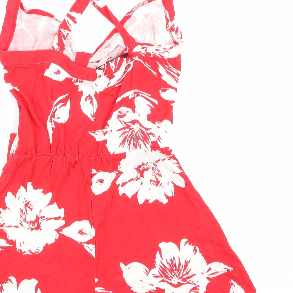 Boohoo Womens Red Floral Playsuit One-Piece Size 10