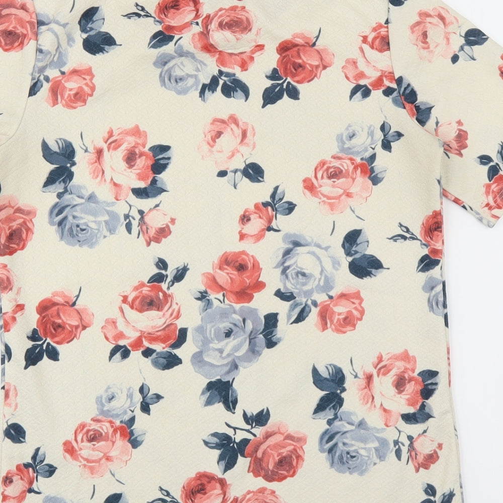 Warehouse Womens Ivory Floral Basic T-Shirt Size 6
