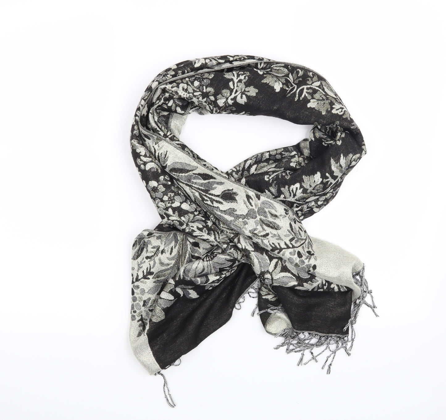 Preworn Womens Black Floral Scarf