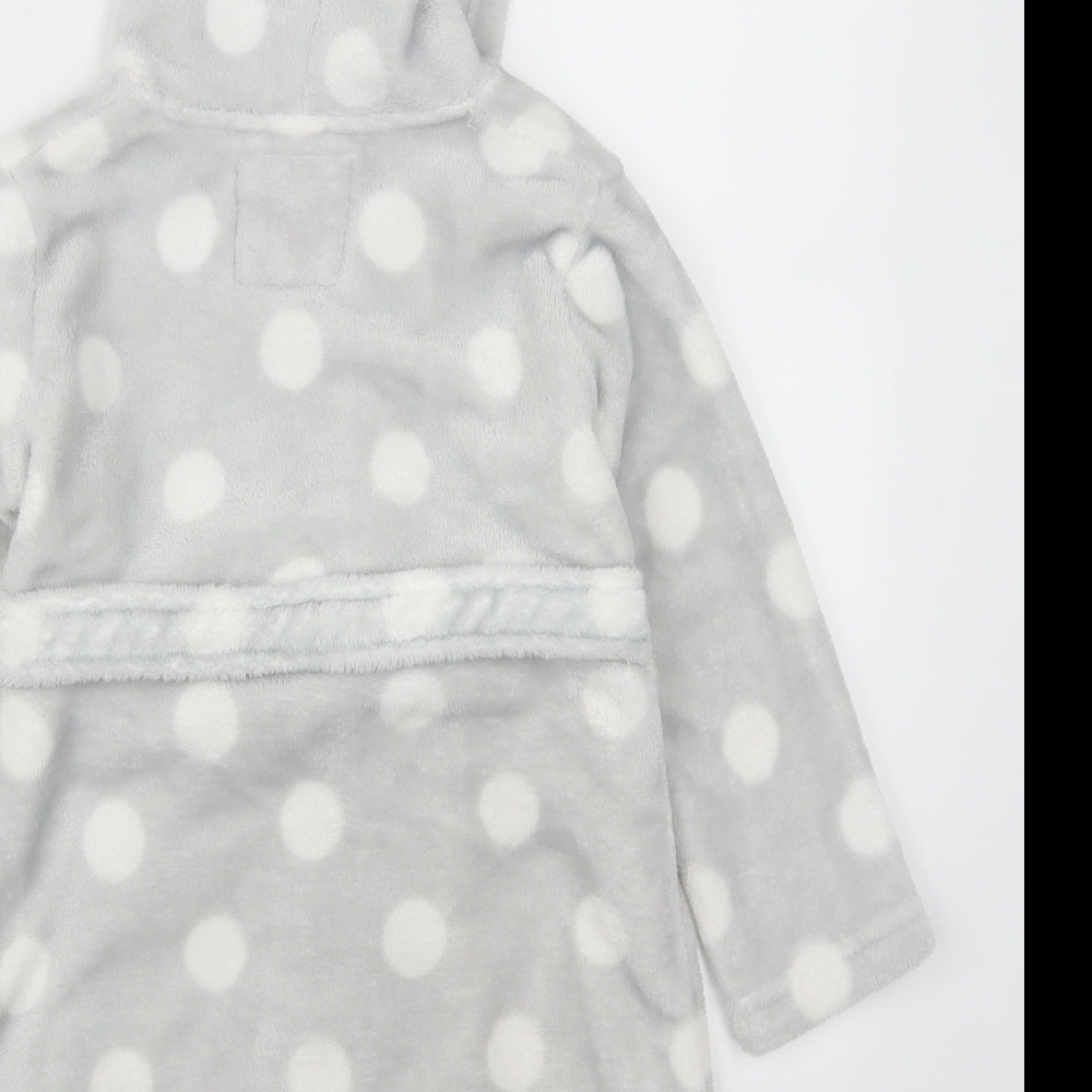 Dream Lounge Girls Grey Polka Dot Kimono Robe Size 3-4 Years - Bear Hood