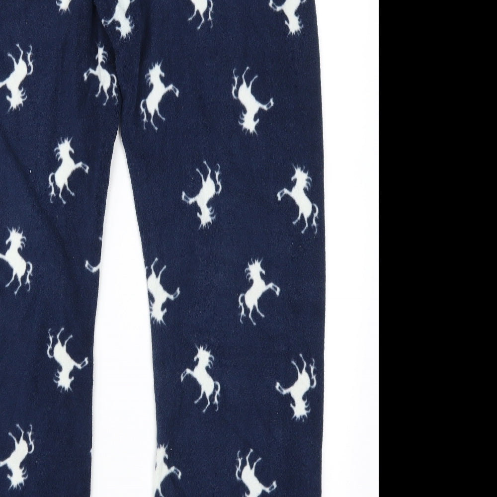 Primark Womens Blue Animal Print Fleece Trousers Size 10 L29 in - Unicorns Loungewear