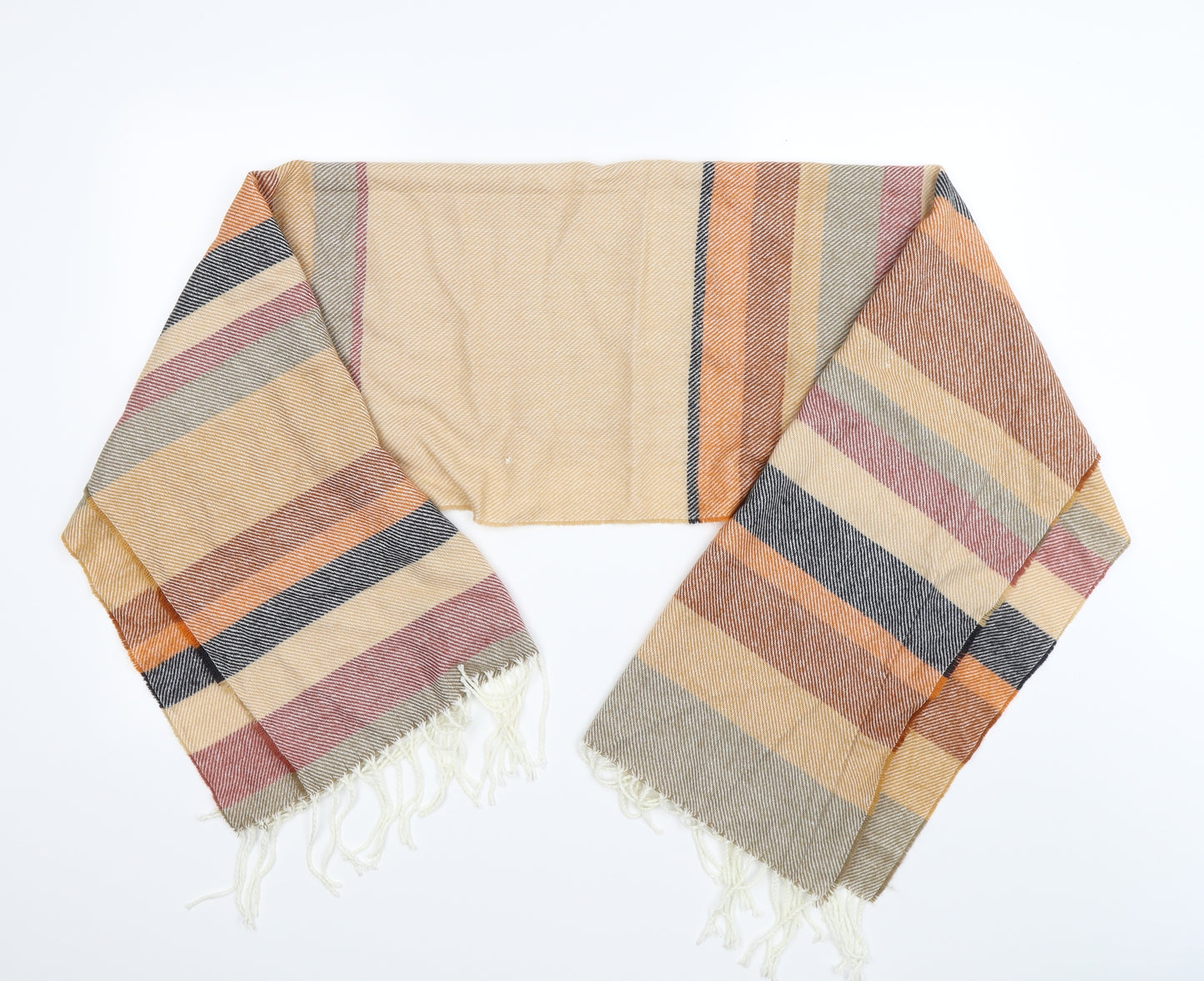Preworn Unisex Brown Striped Knit Scarf