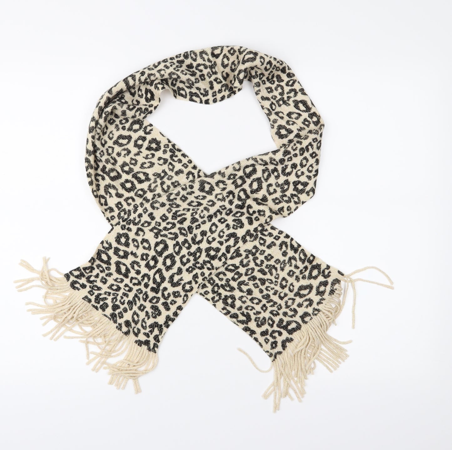 Preworn Womens Beige Animal Print Knit Scarf