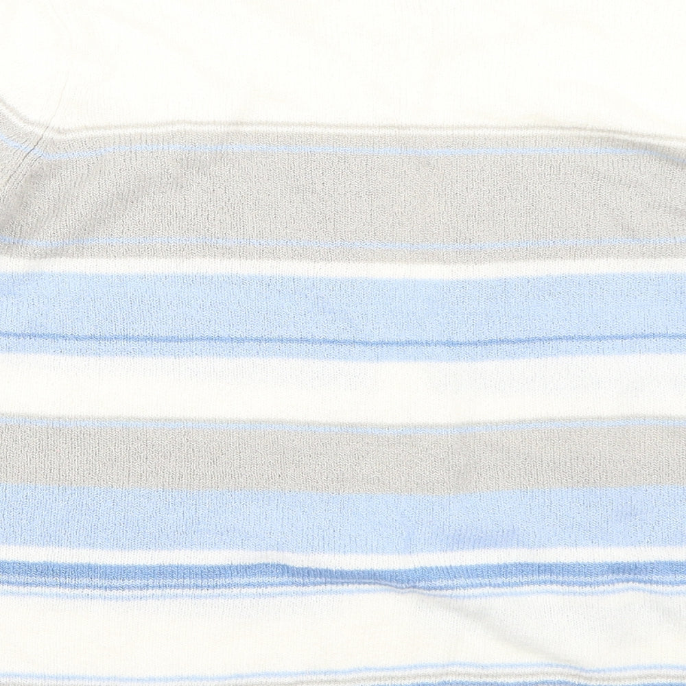 BM Womens White Striped Cardigan Jumper Size M