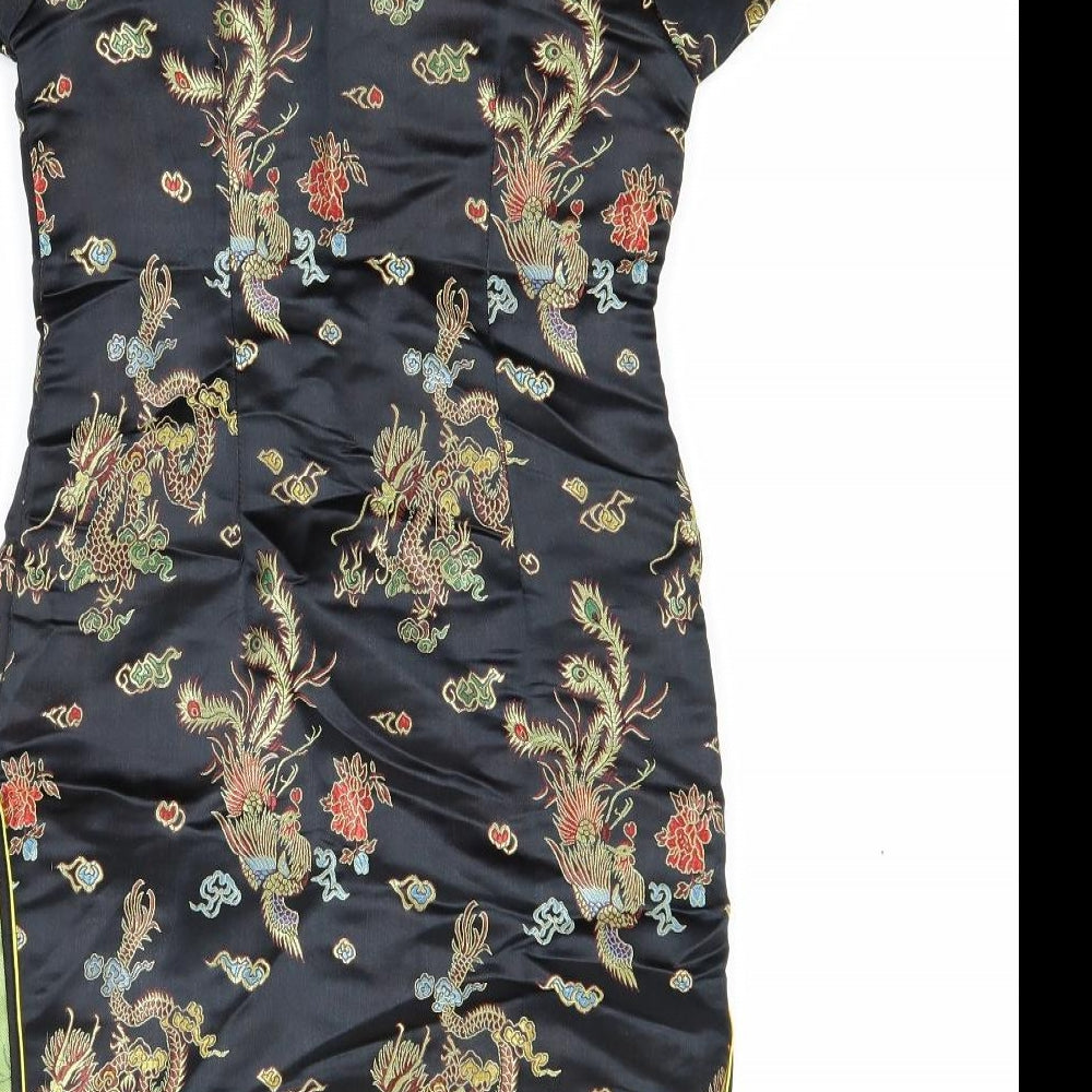 Tang yi Womens Black Floral Shirt Dress Size 14