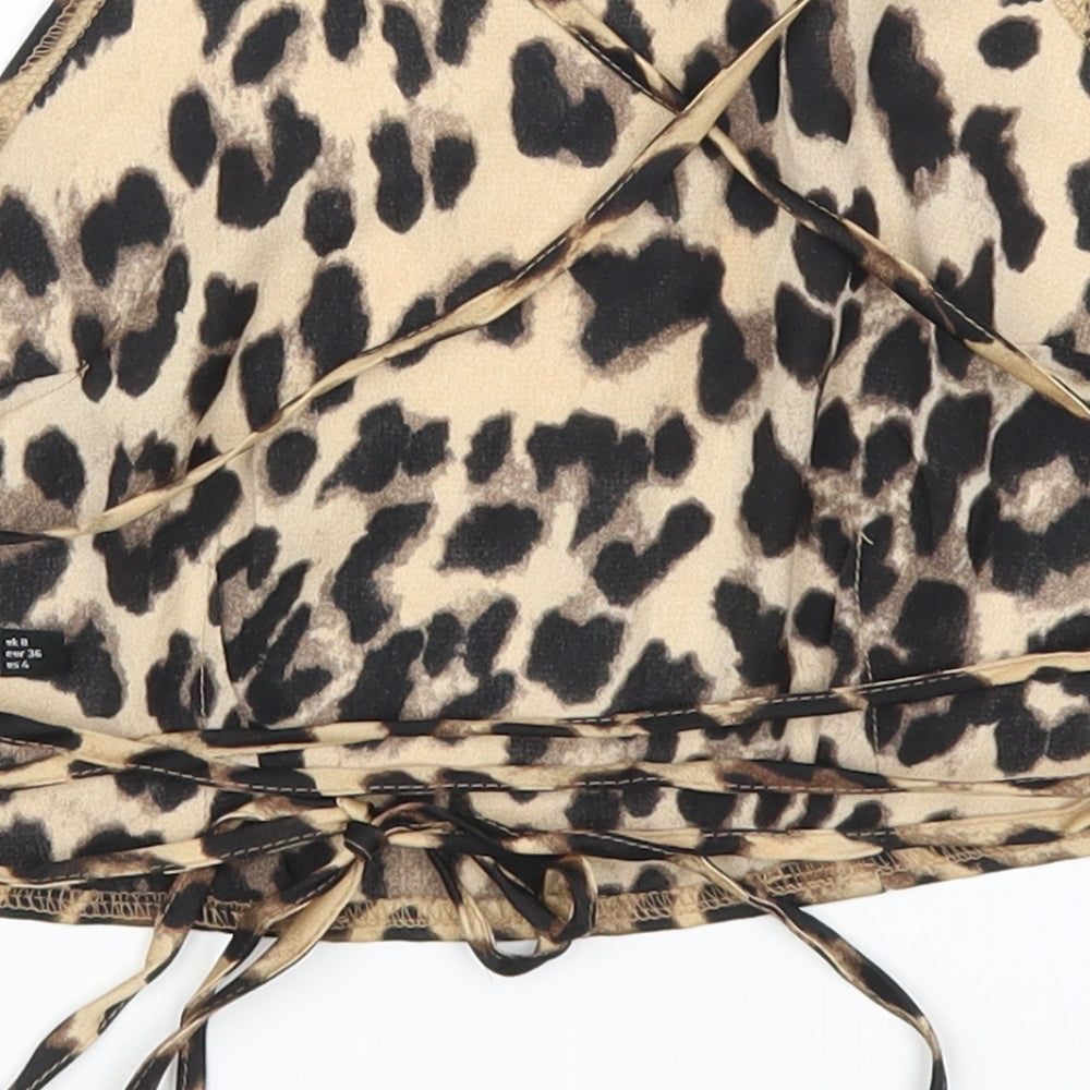 Nasty Gal Womens Brown Animal Print Cropped Polo Size 8