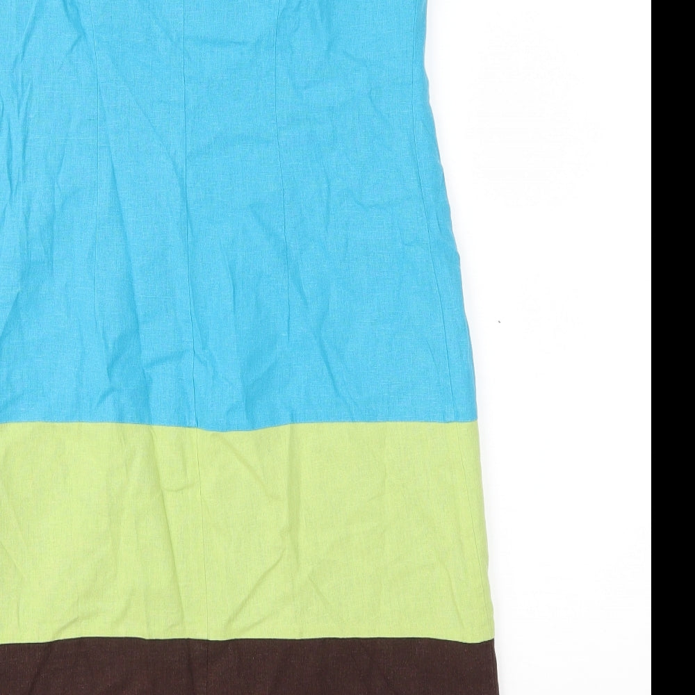 Signature Womens Blue Colourblock A-Line Size 10