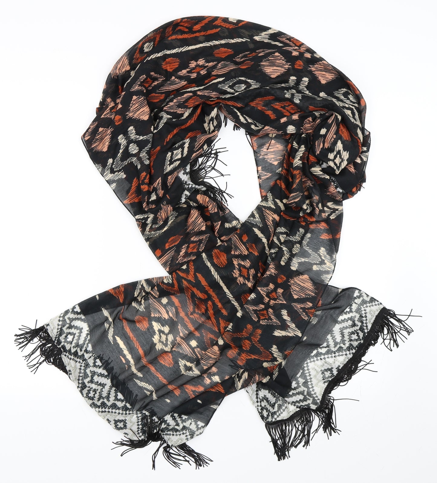 Preworn Womens Black Geometric Shawl/Wrap