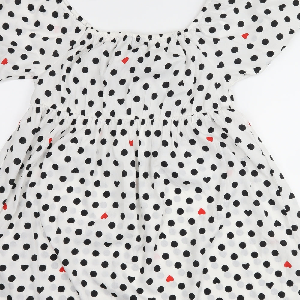 Wednesday's girl Womens White Polka Dot Shift Size L