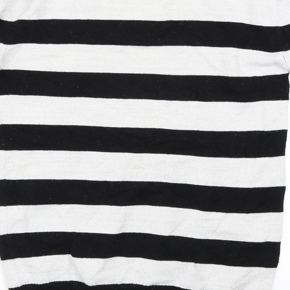 Preworn Girls Silver Striped Pullover Jumper Size 12-13 Years