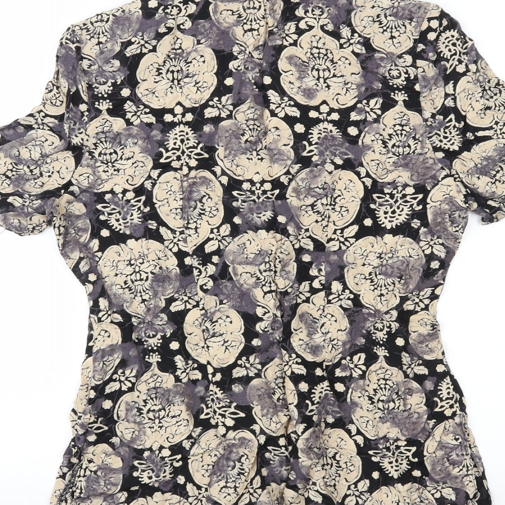 BHS Womens Black Floral Basic Button-Up Size 10