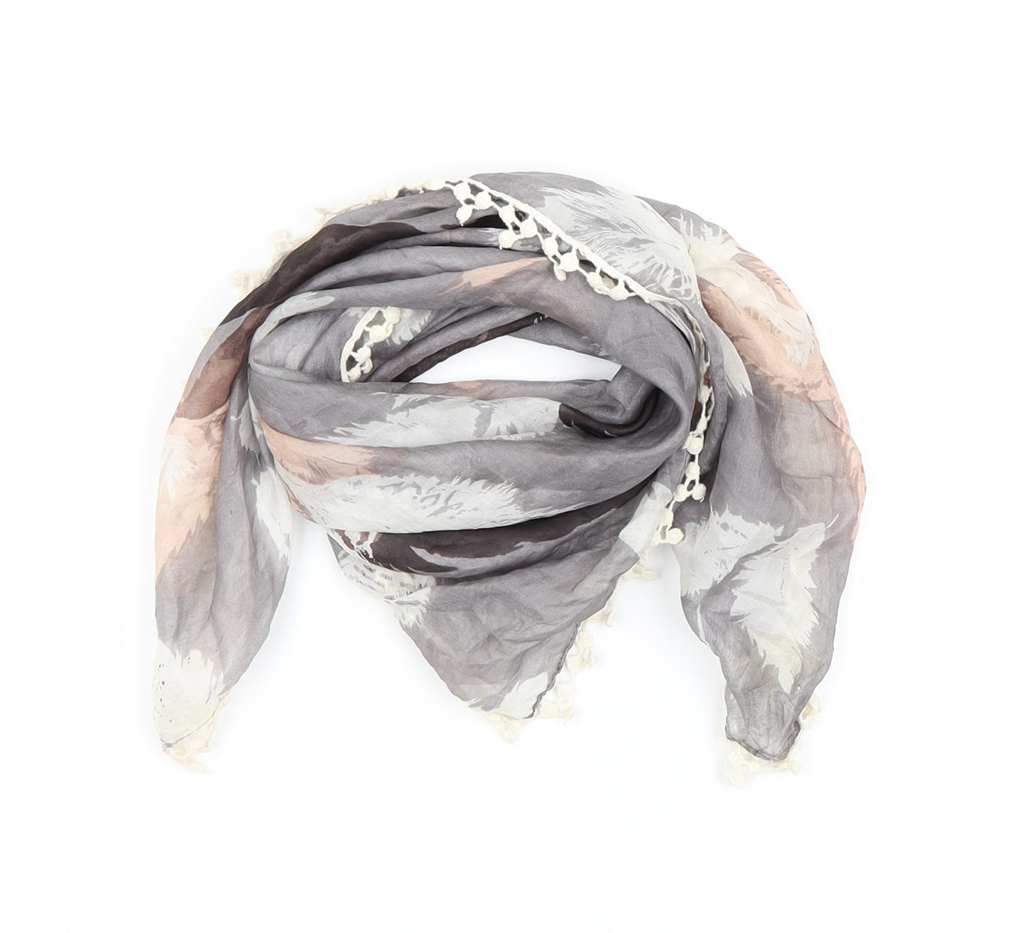 Preworn Grey Geometric Scarf - Feathers