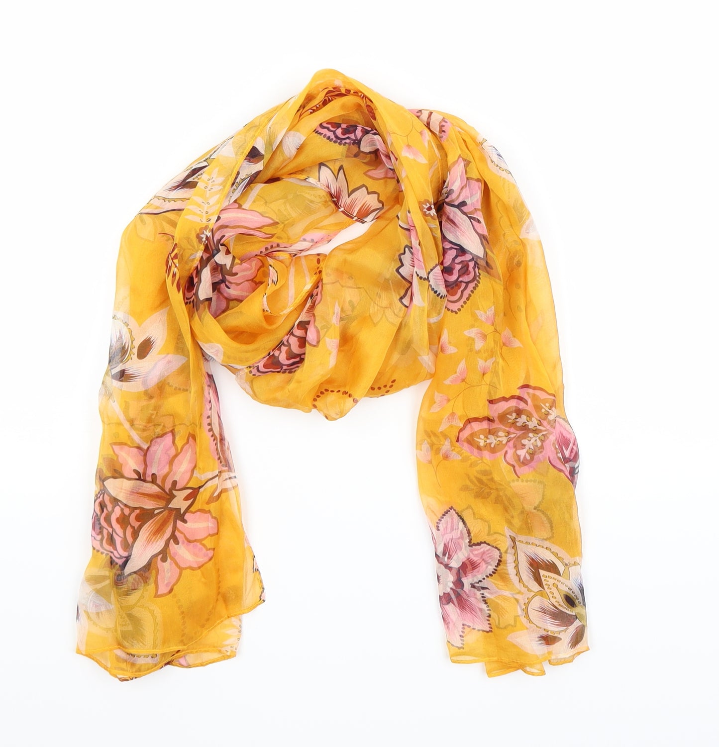 Preworn Womens Yellow Floral Scarf
