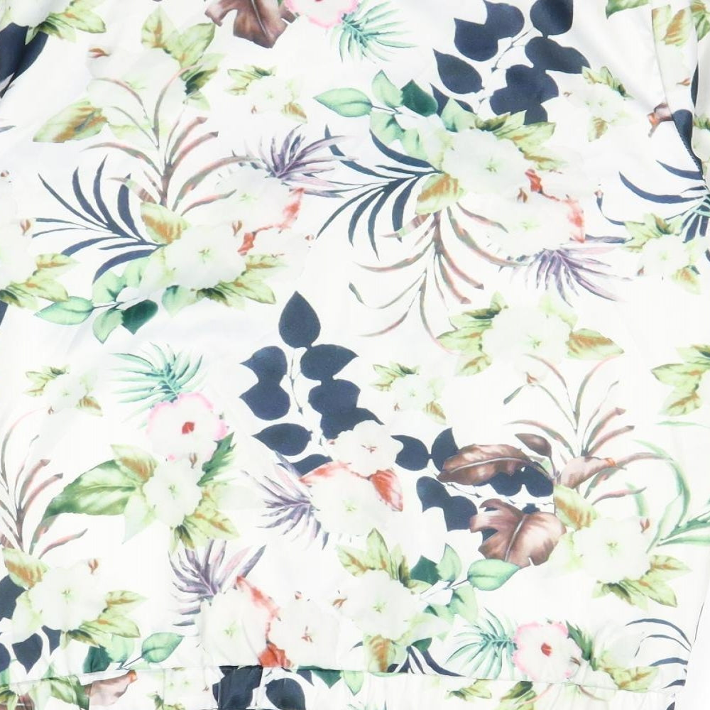 ICHI Womens White Floral Jacket Coat Size S