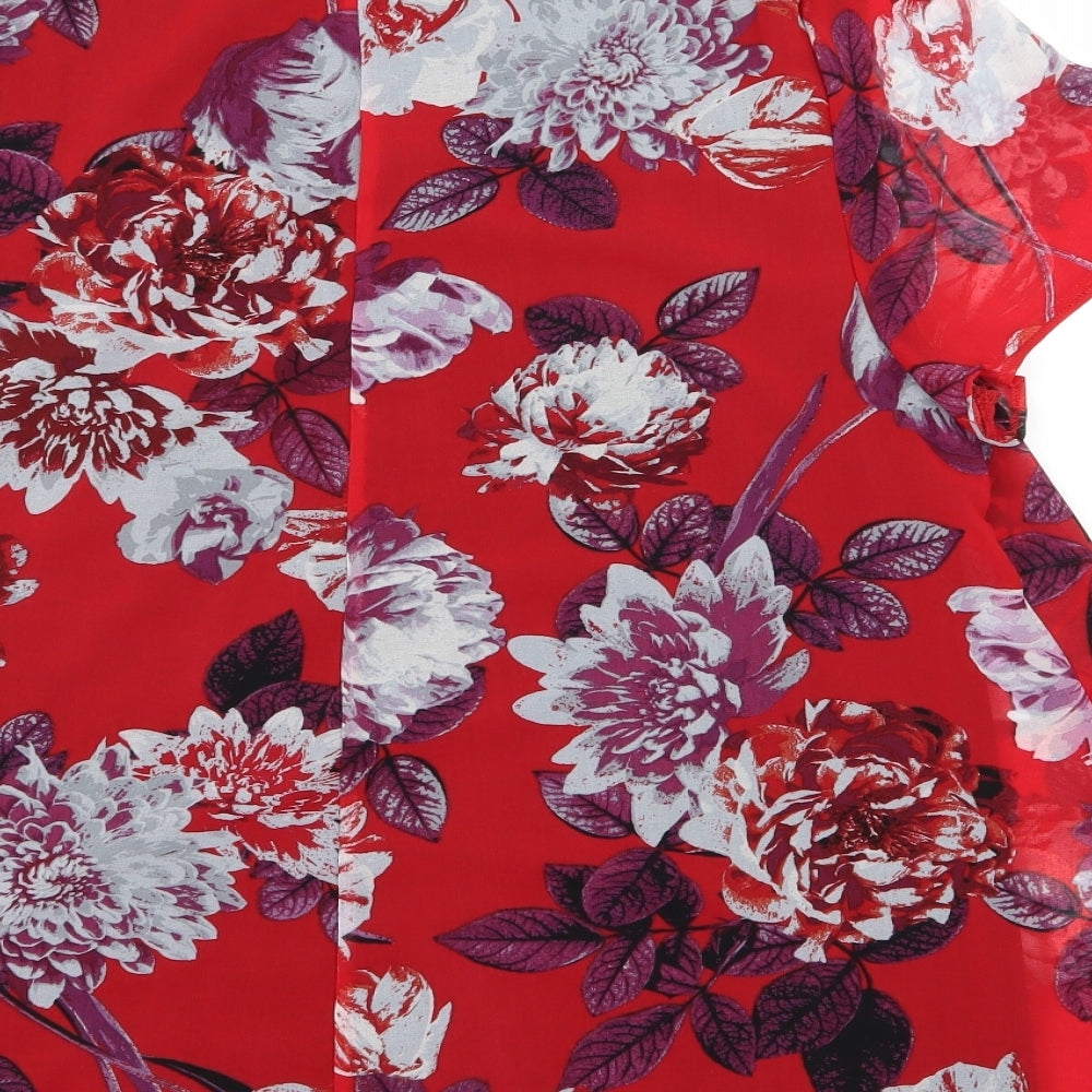 Preworn Womens Red Floral Chiffon Basic Blouse Size 18