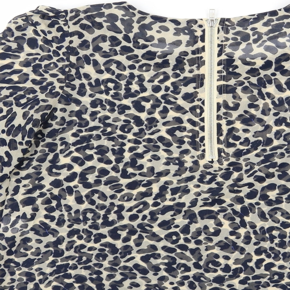 Glamorous Womens Blue Animal Print Basic Blouse Size 8