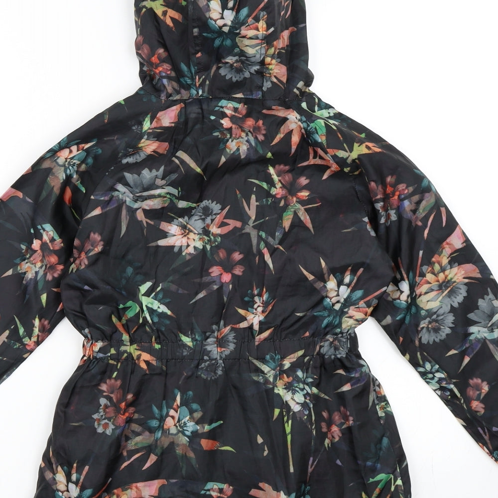 YD Girls Black Floral Rain Coat Jacket Size 8-9 Years