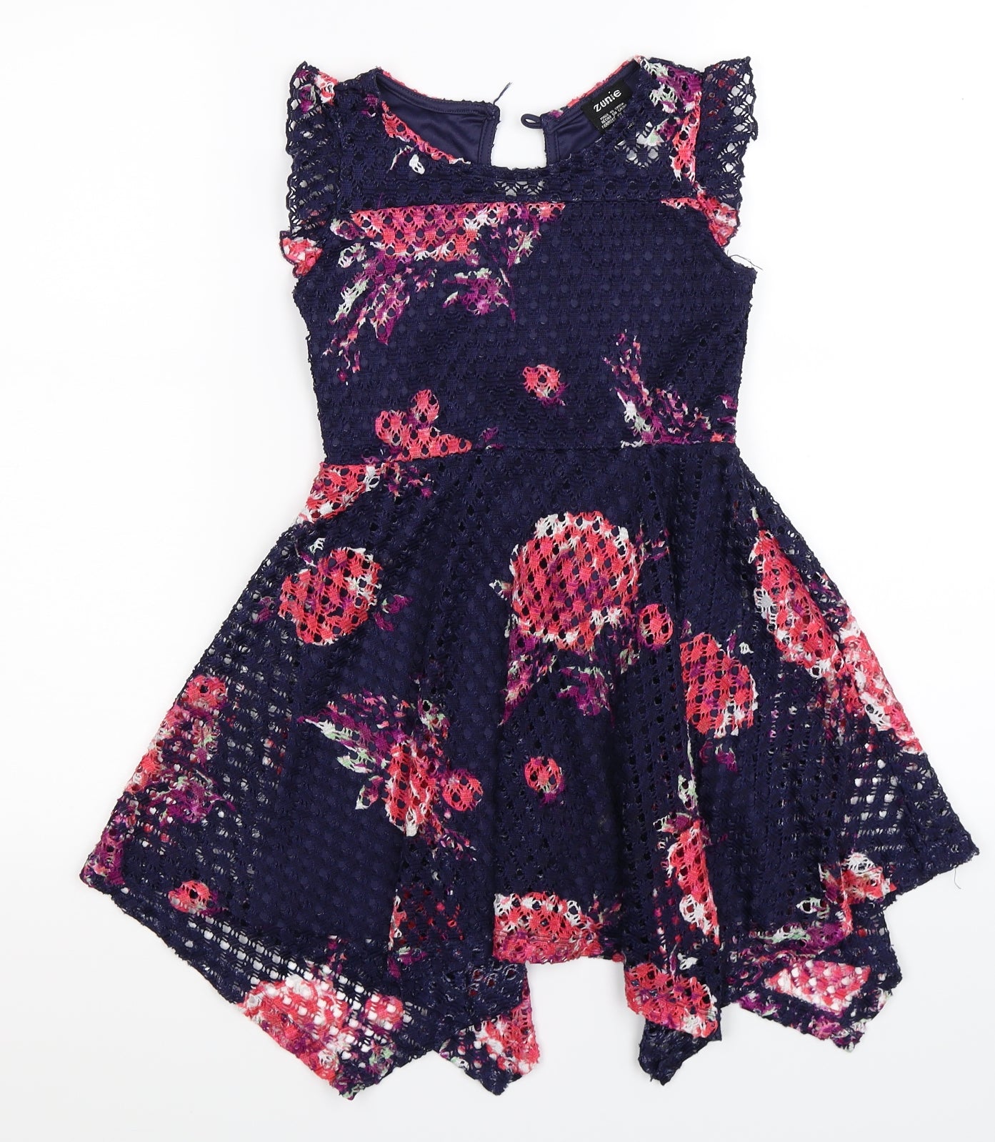 zunie Girls Blue Floral Crochet Skater Dress Size Years hanky