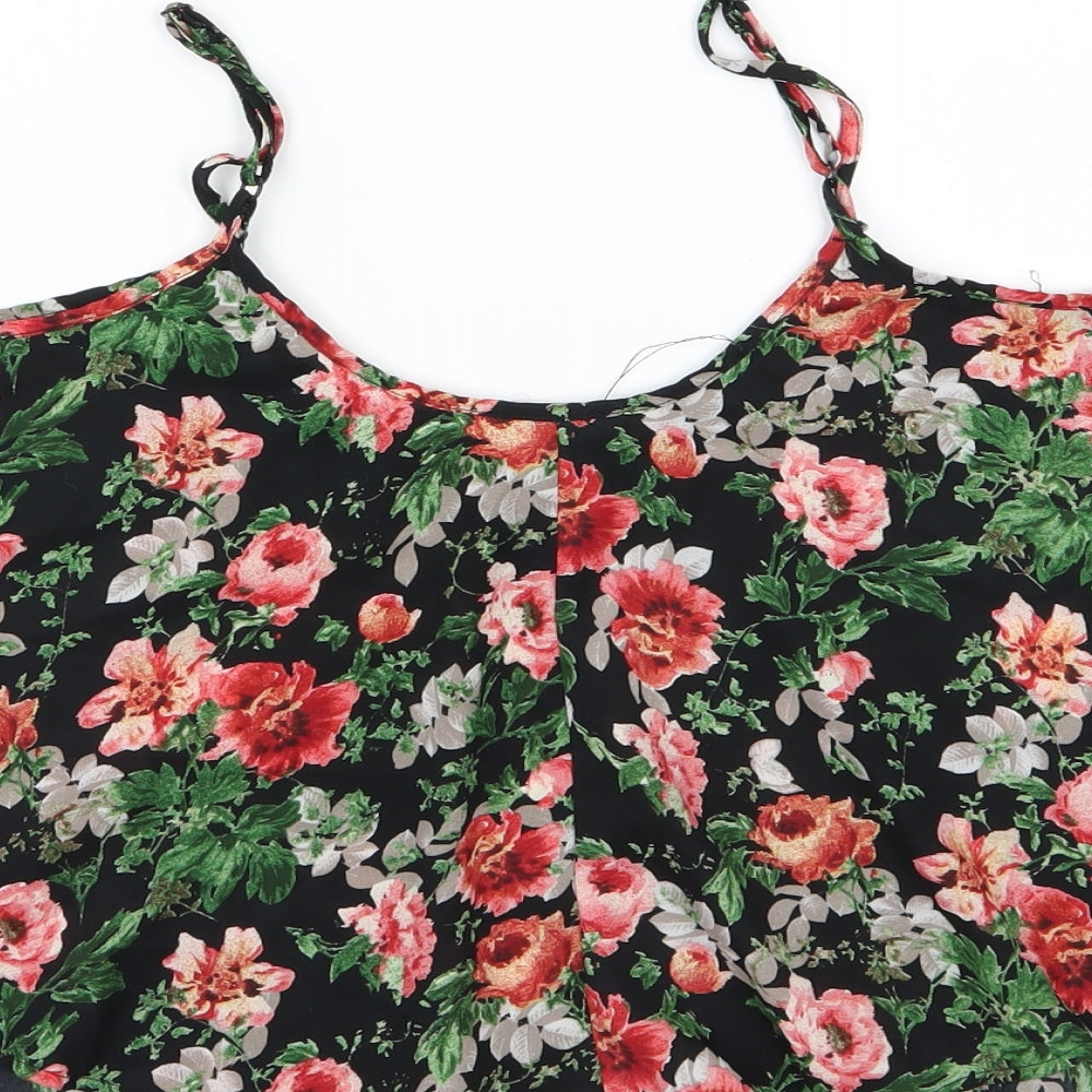 Ambiance Apparel Womens Black Floral Chiffon Basic Blouse Size M