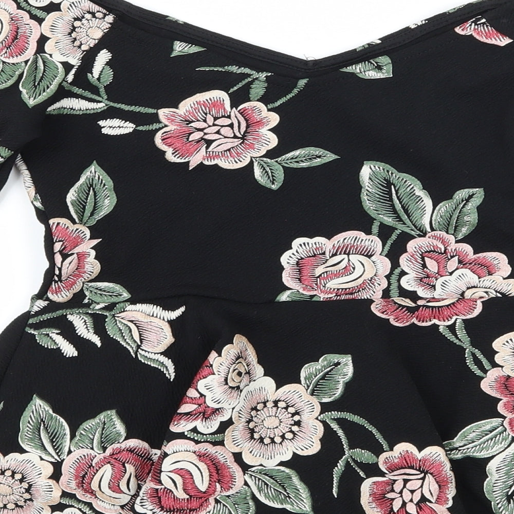 New Look Womens Black Floral Jersey Basic Blouse Size 8