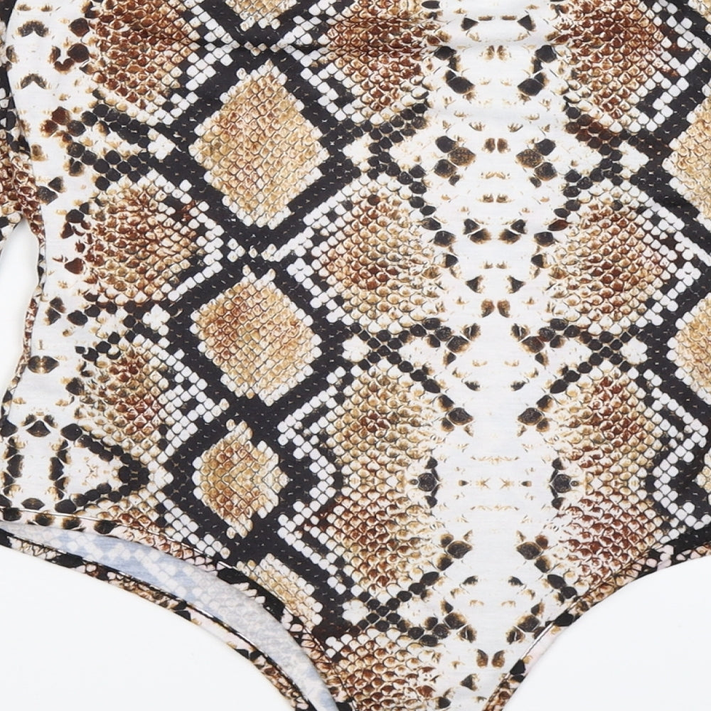 pretty little thing Womens Brown Animal Print Bodysuit One-Piece Size 10 - snake skin
