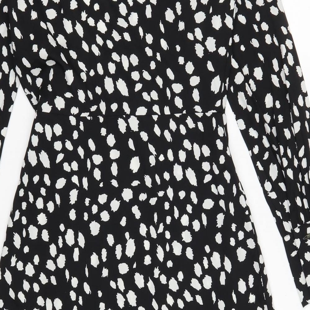 Boohoo Womens Black Polka Dot A-Line Size 4