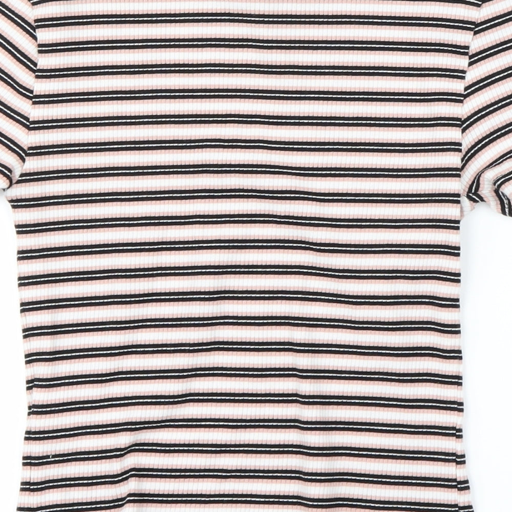 Preworn Womens Pink Striped Cropped T-Shirt Size S