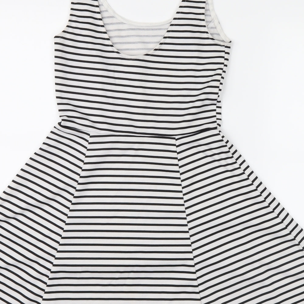 Preworn Womens Black Striped Shirt Dress Size 8