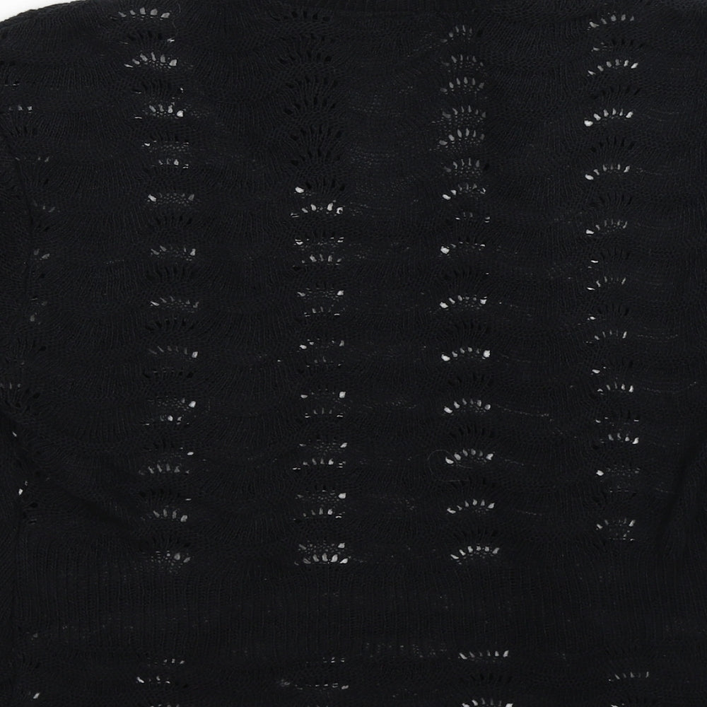 angel Womens Black Striped Knit Wrap T-Shirt Size S - mock cardigan