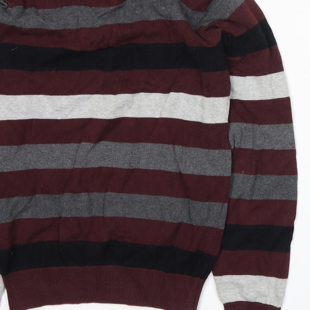 Cedar Wood State Mens Red Striped Henley Jumper Size S