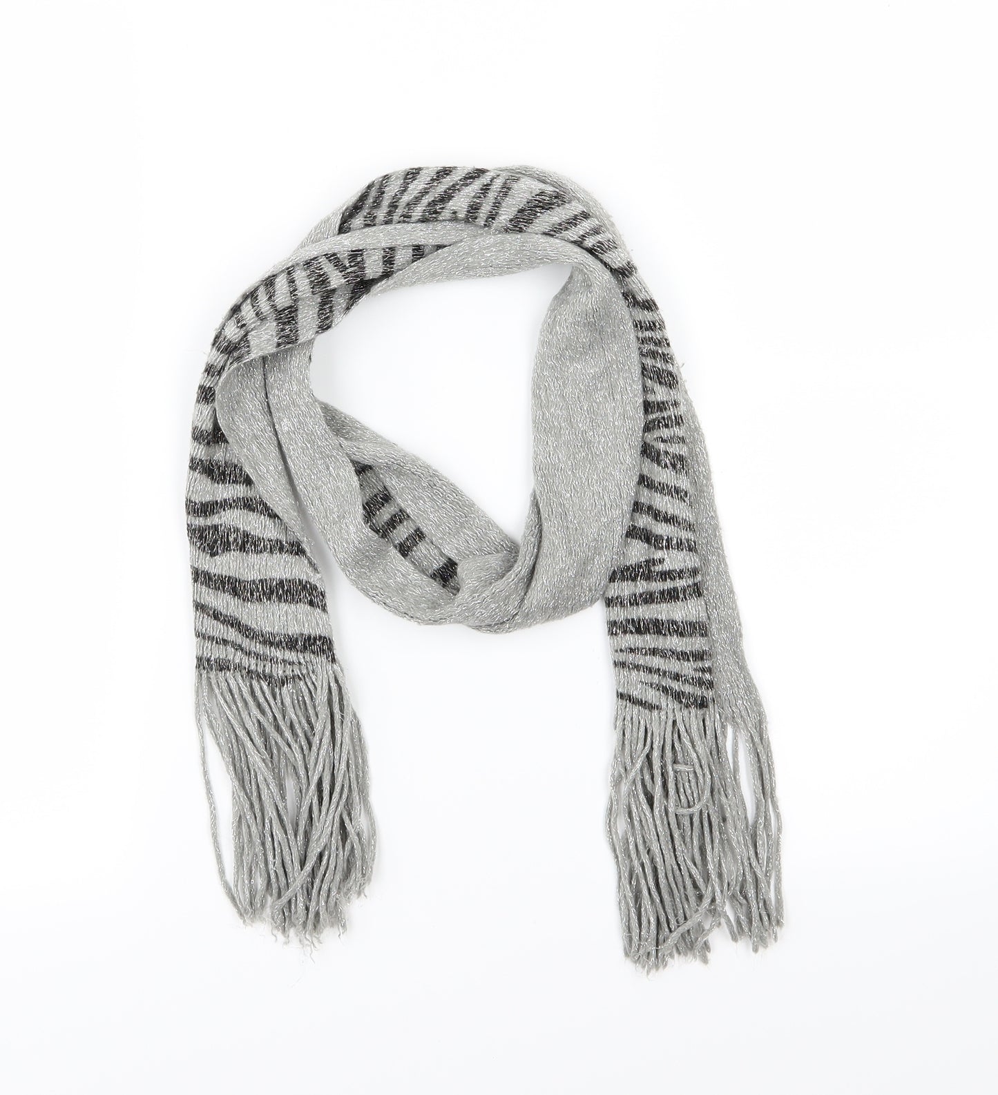Preworn Womens Grey Striped Knit Scarf