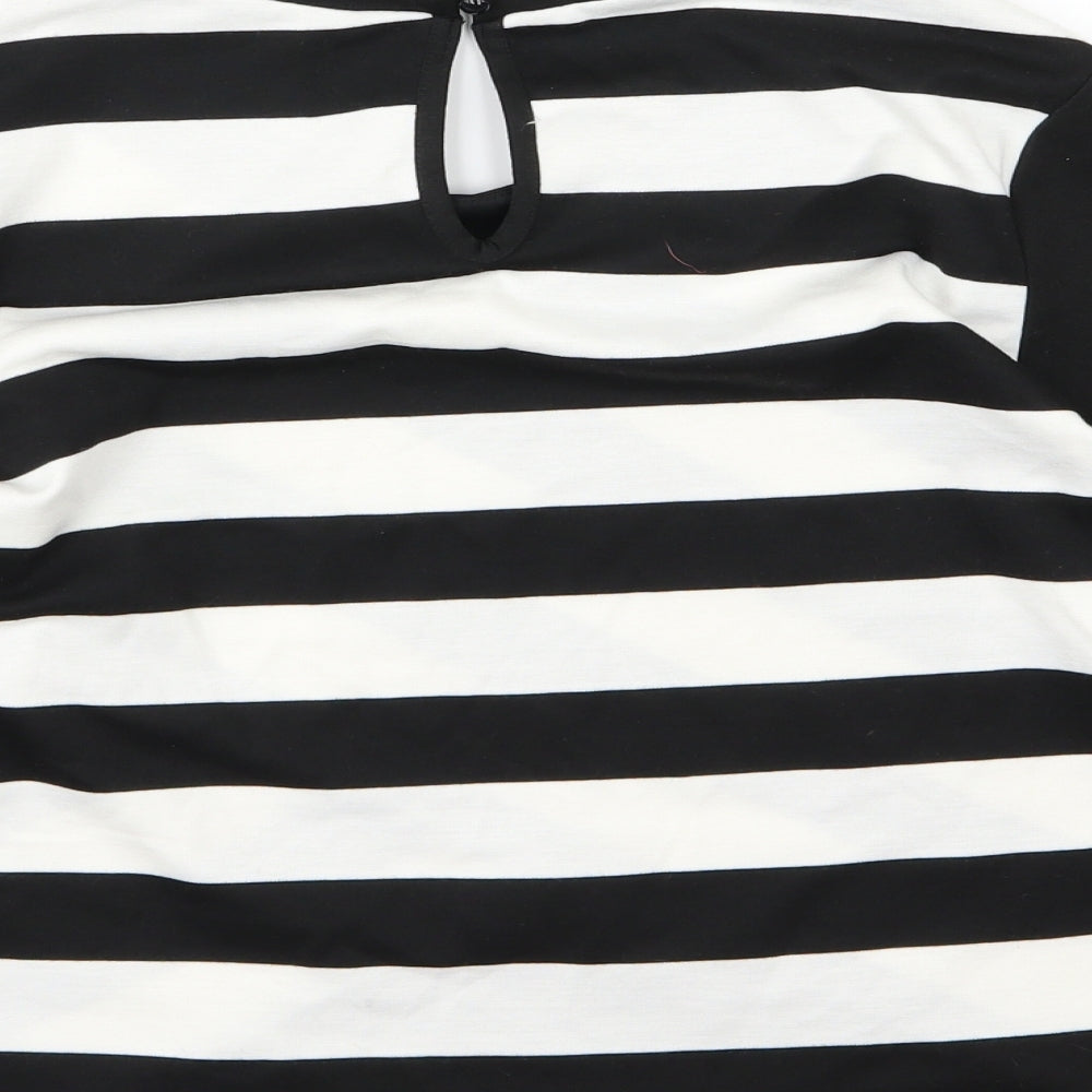 George Womens Black Striped Basic T-Shirt Size 10