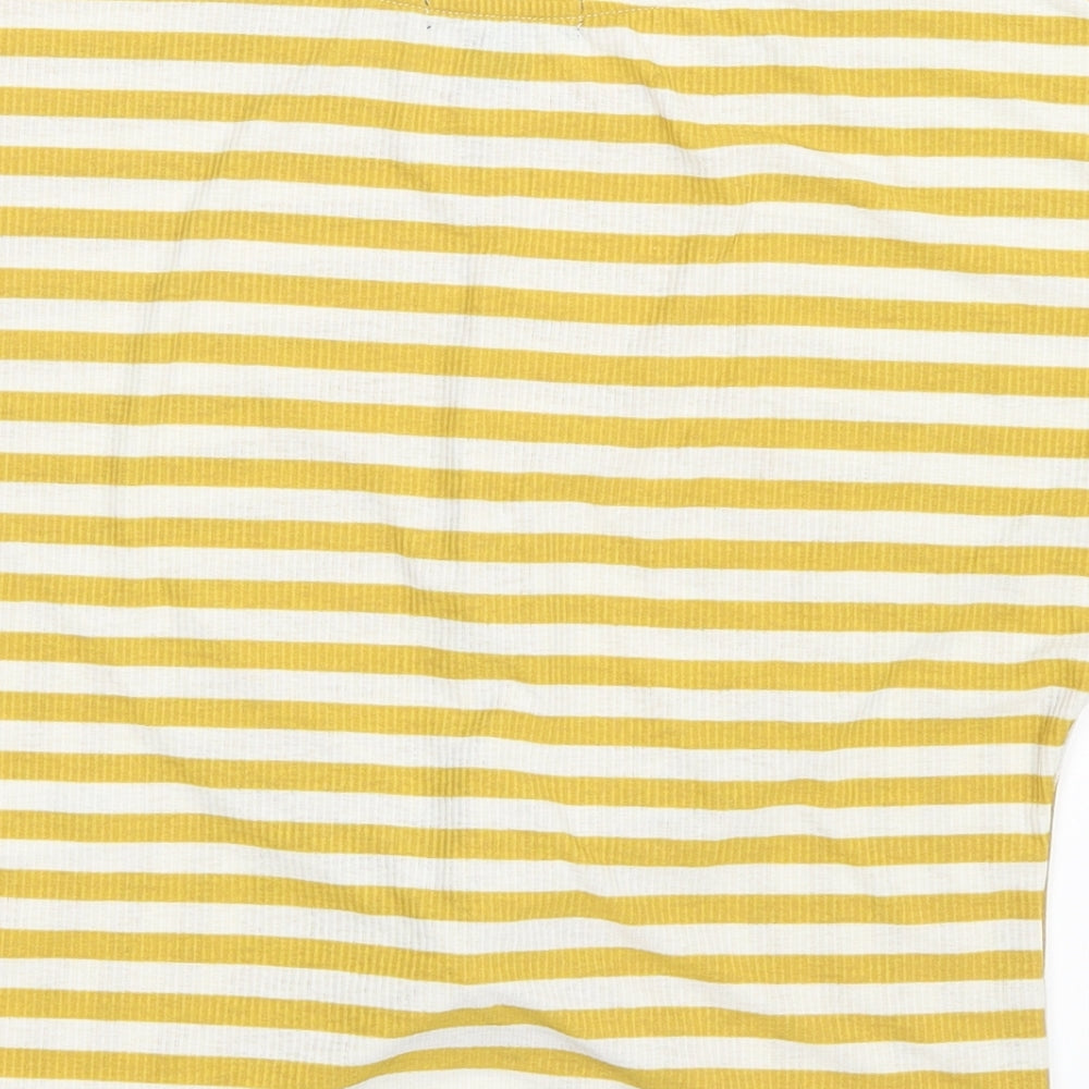 Primark Womens Yellow Striped Basic T-Shirt Size 6 - Twist detail