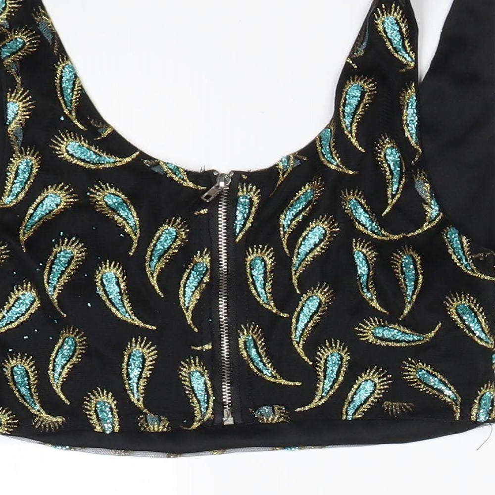 Preworn Womens Black Animal Print Cropped Tank Size S