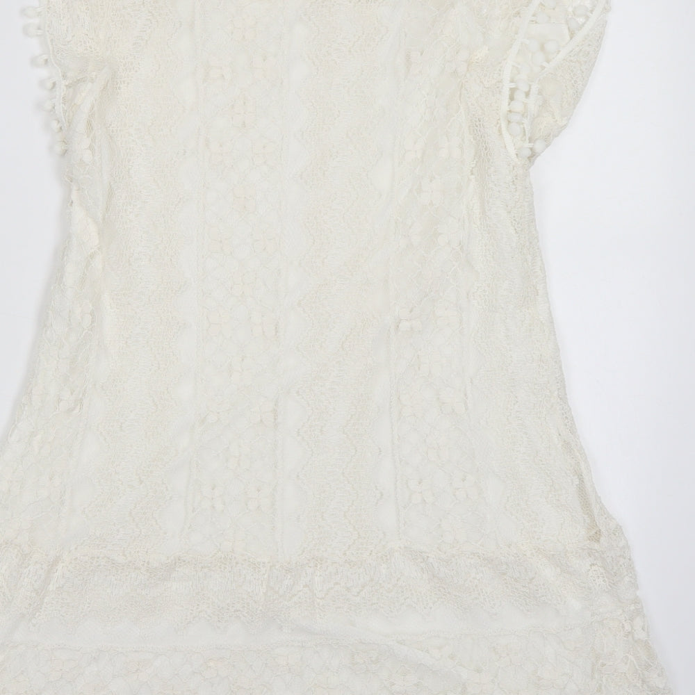 Zanzea Womens White Lace Basic Blouse Size 12