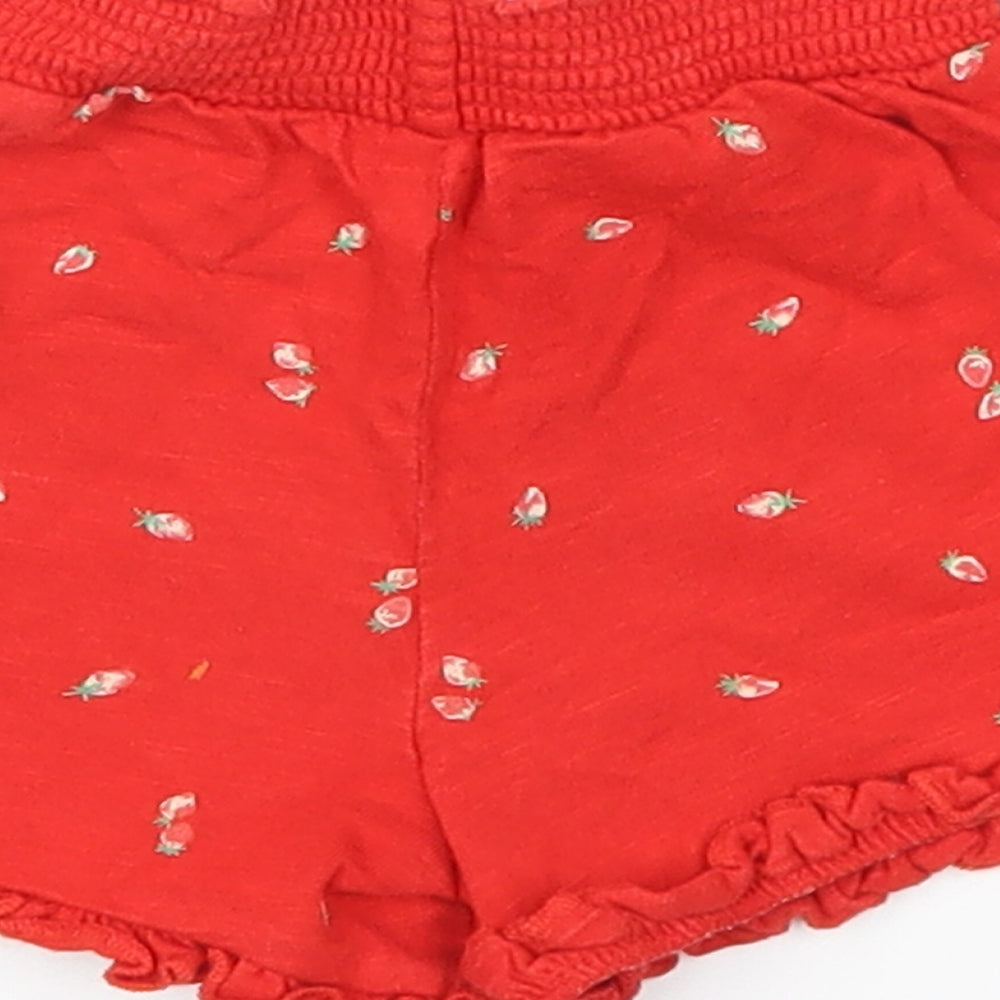 Mothercare Girls Red Cropped Trousers Size 6-9 Months - Strawberries