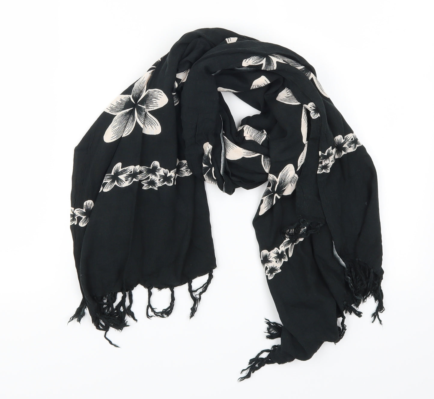 Preworn Womens Black Floral Scarf