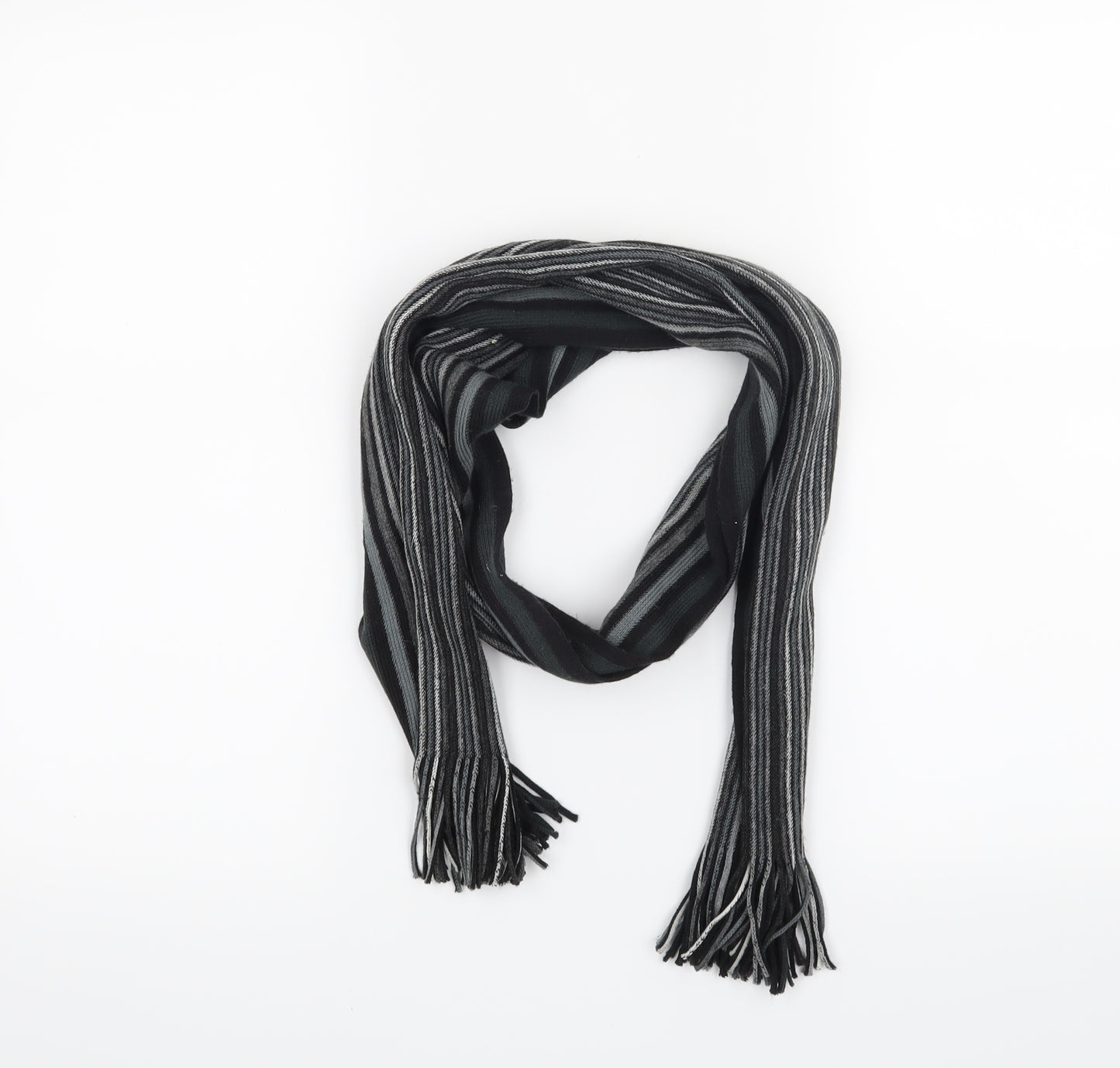 Preworn Mens Black Striped Scarf One Size