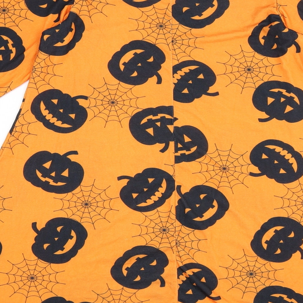 Miss Look Womens Orange T-Shirt Dress Size S - Pumpkins and Spider Webs