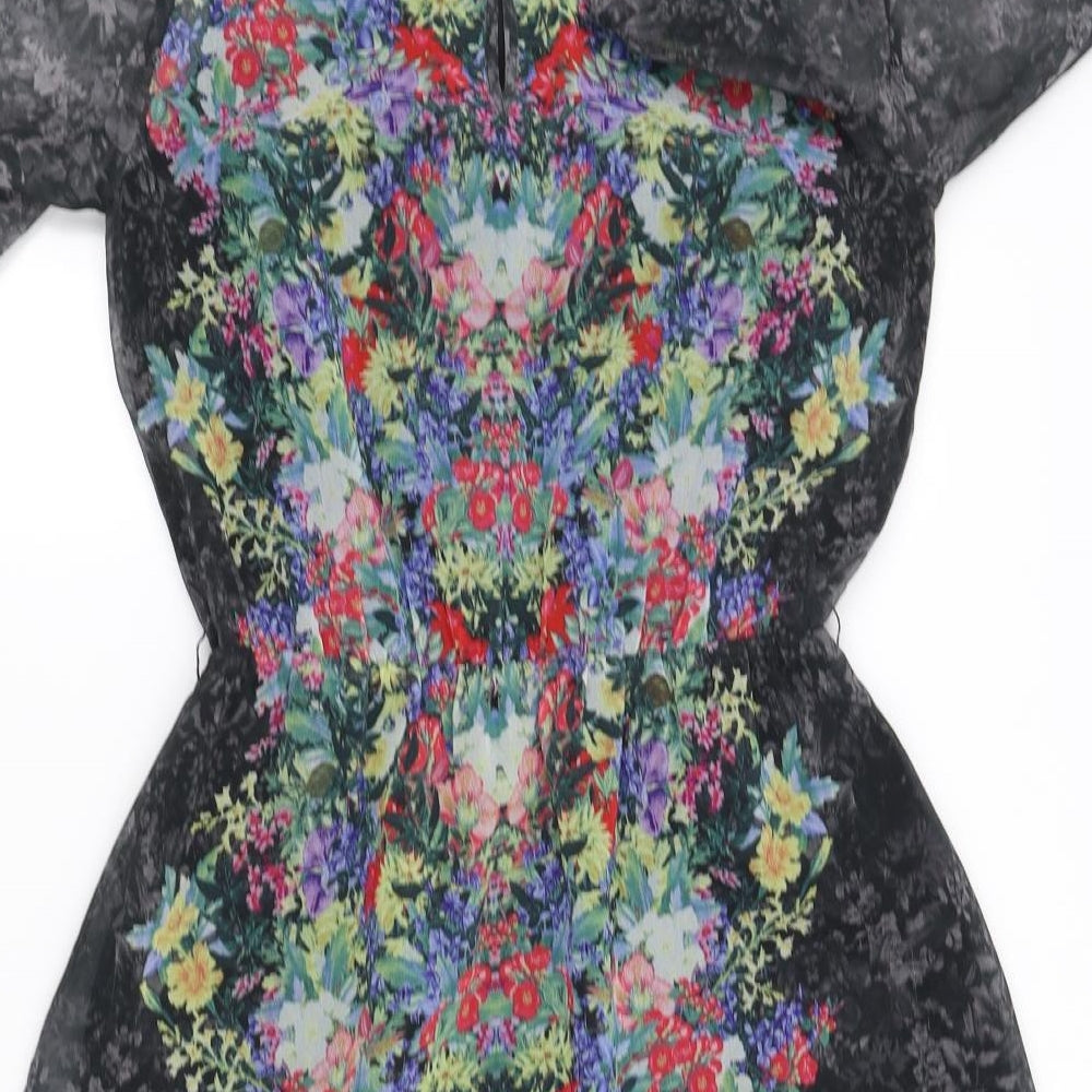 Warehouse Womens Black Floral Fit & Flare Size 8