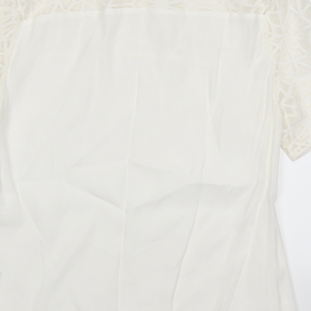 Papaya Womens White Geometric Basic T-Shirt Size 10