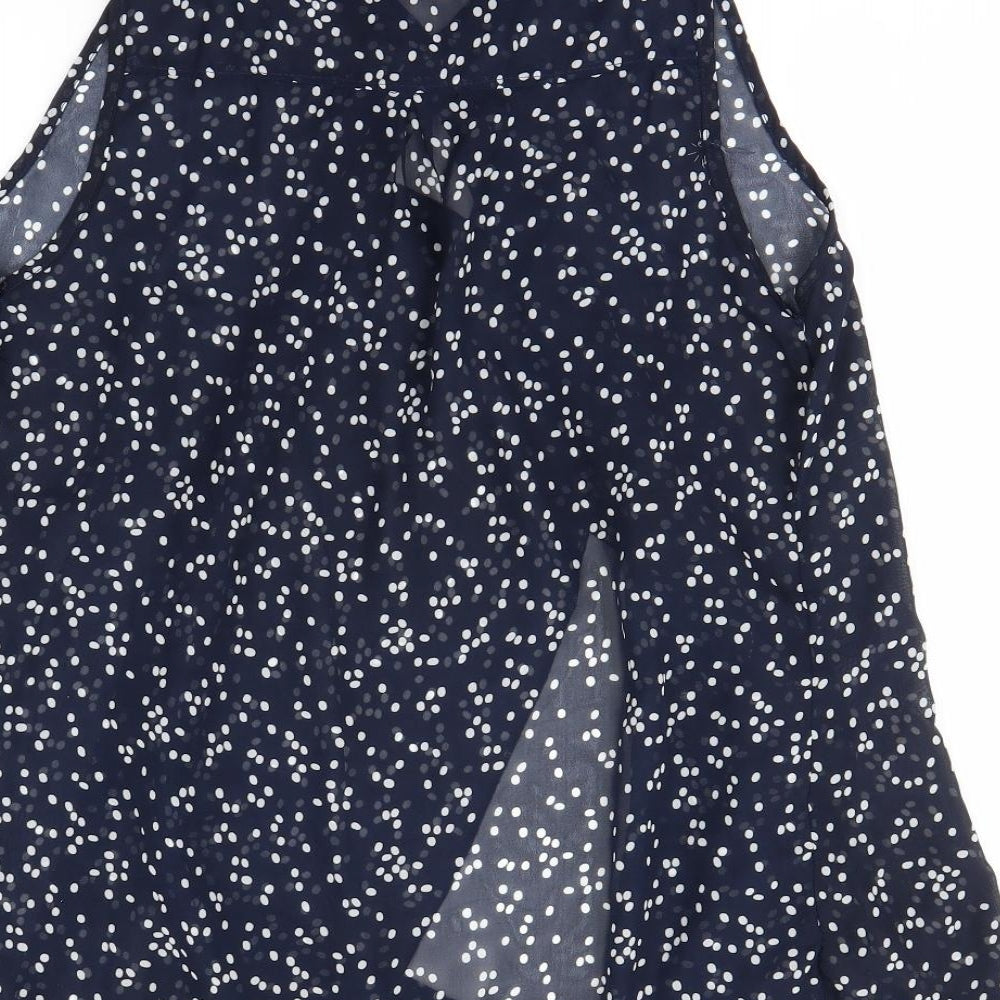 Oakridge Womens Blue Polka Dot Basic Blouse Size M