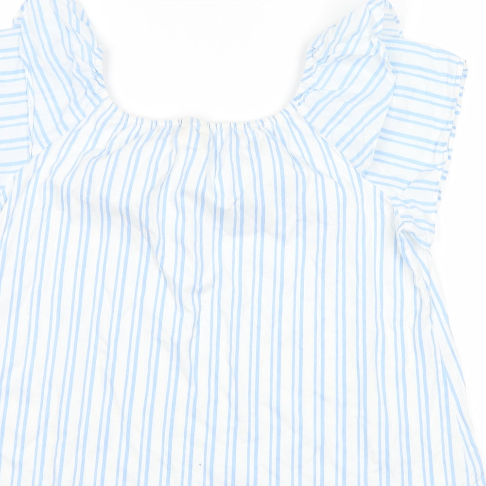 Zara Womens Blue Striped Basic Blouse Size 10
