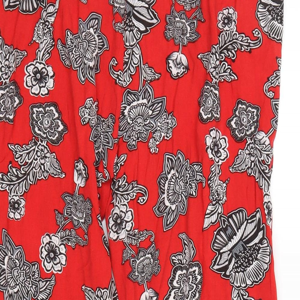 Peacocks Womens Red Floral Cropped Trousers Size 12
