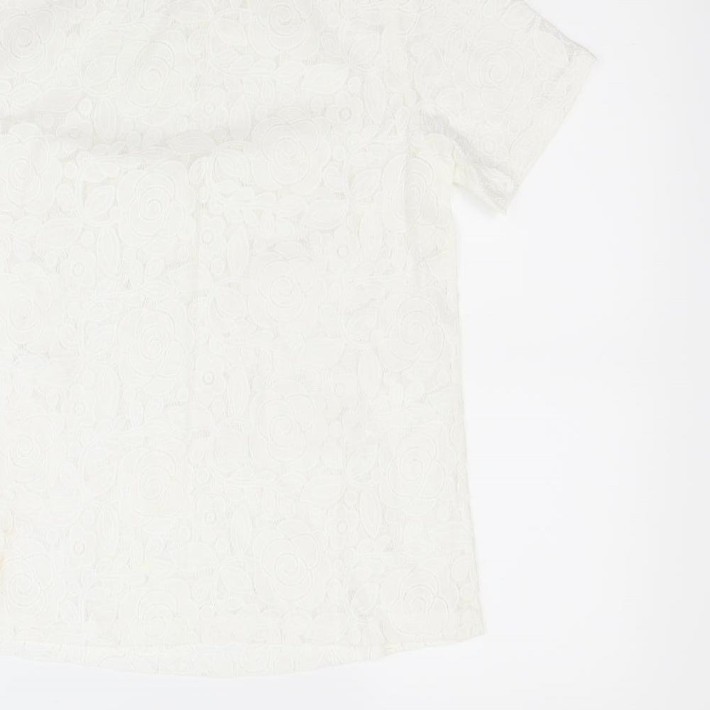 Poppy lux Womens White Floral Basic Blouse Size 8
