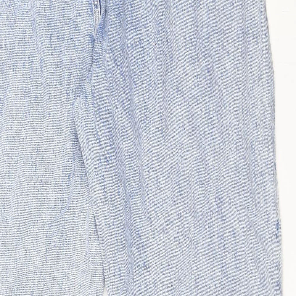 Boohoo Womens Blue Wide-Leg Jeans Size 16 L33 in - Asymmetric zip