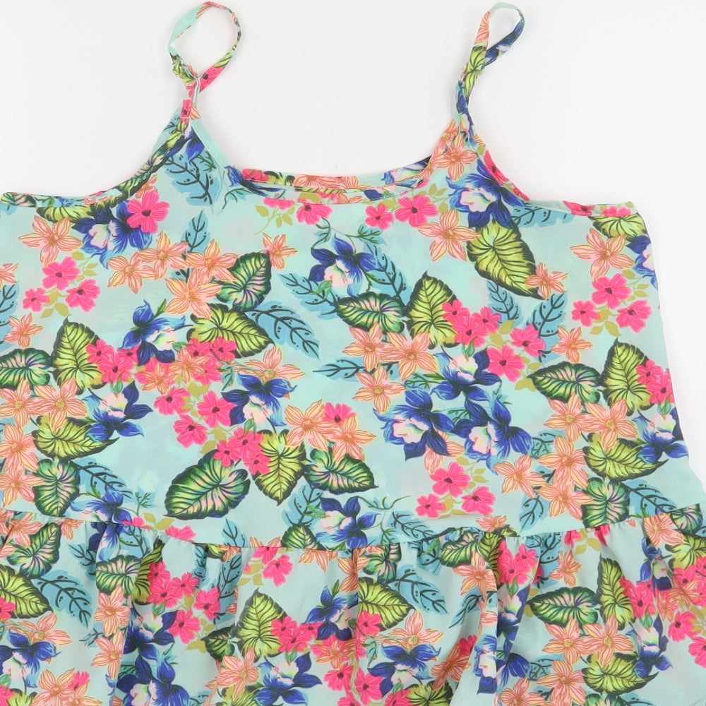 Candy Couture Girls Blue Floral Basic Tank Size 10 Years